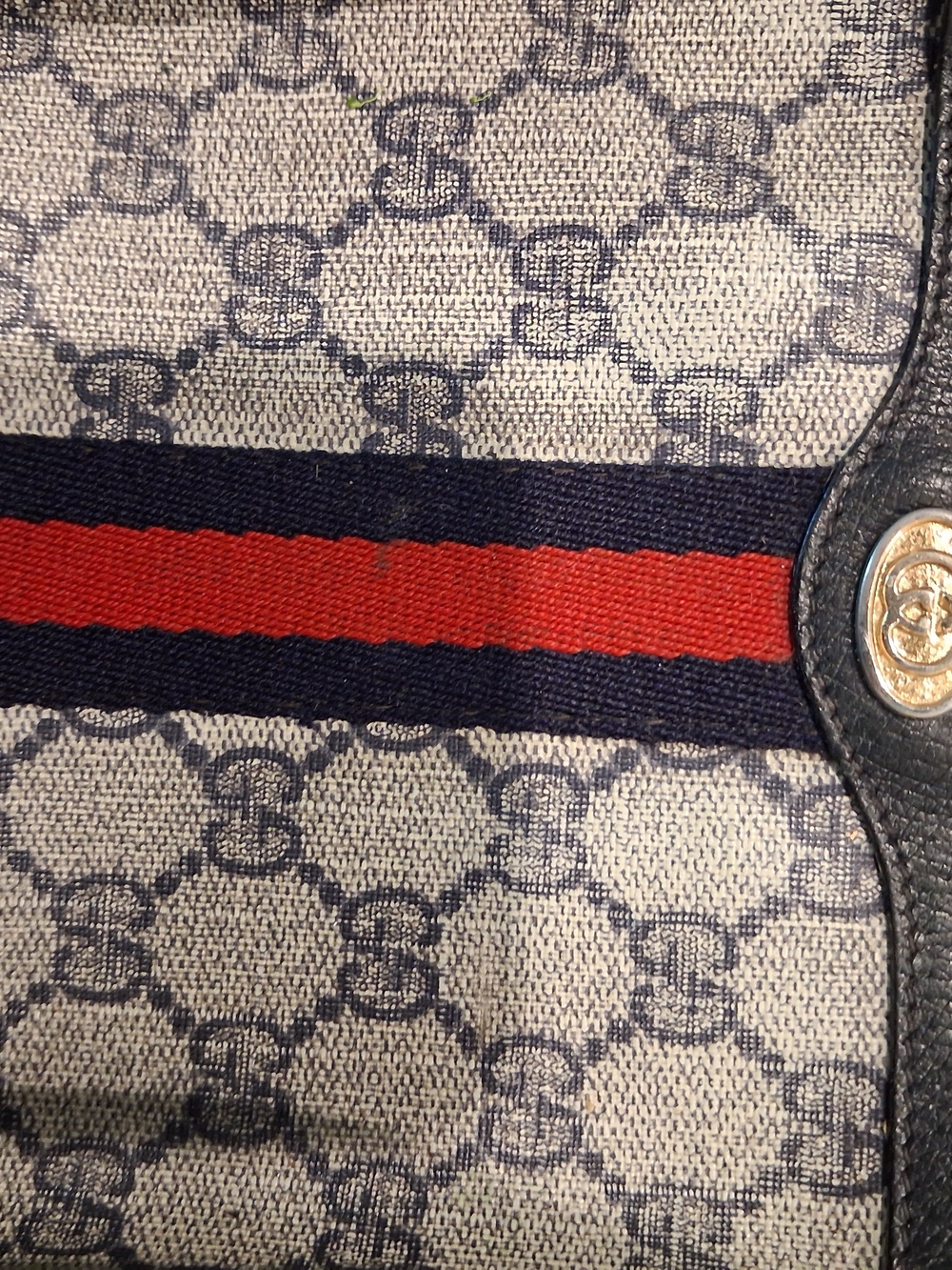 Authentic Gucci Monogram Crossbody with Navy & Red center Stripe